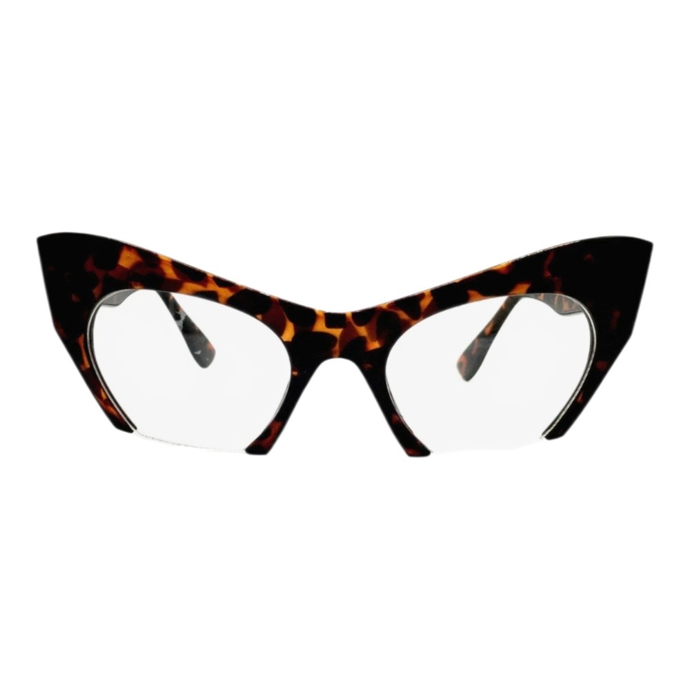 Cat Eye Glasses Women OS Tortoise New Dramatic Semi-Rimless Oversized JP3071-3 - Picture 2 of 8